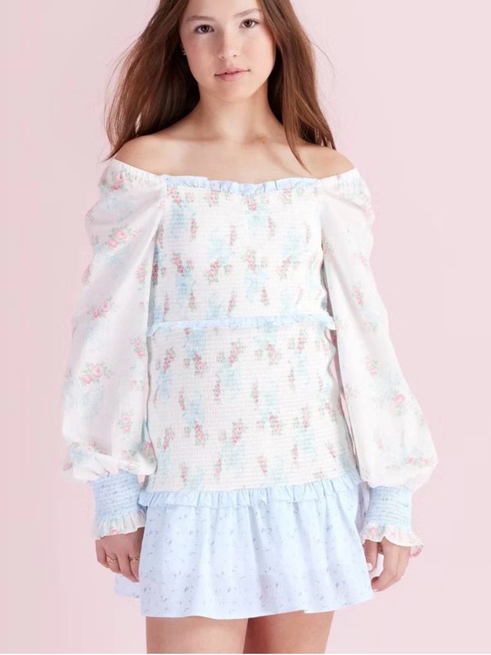 LoveShackFancy Girls' Juliet Ribbon Floral Smocked Long Sleeve Dress - 9